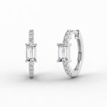 14K Natural Diamond Baguette Cut Huggie Hoop Earrings