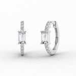 18k Solid Gold Baguette Cut Natural Diamond Huggie Hoop Earring - Alternate Angle | Riyanika Jewels