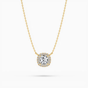 18k Solid Gold Halo Set Natural Diamond Minimalist Necklace | Riyanika Jewels