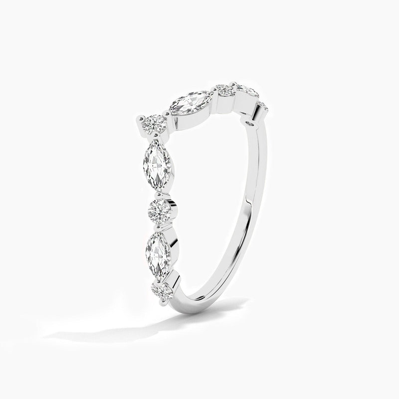 14K Solid Gold Natural Diamond Curved Wedding Band – Matching Stackable Promise Ring for Women