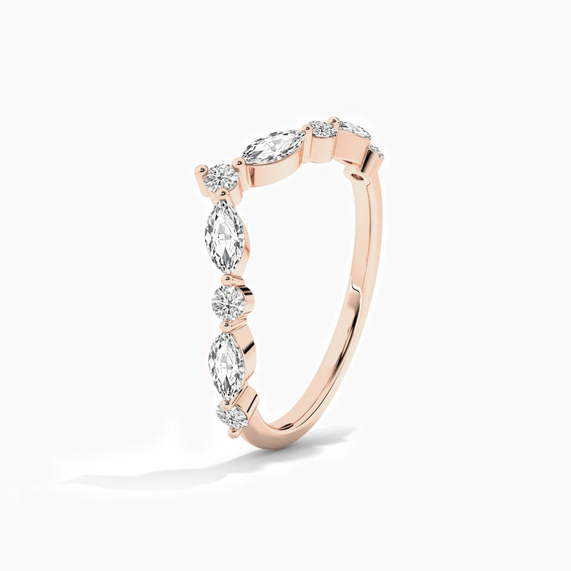 14K Solid Gold Natural Diamond Curved Wedding Band – Matching Stackable Promise Ring for Women