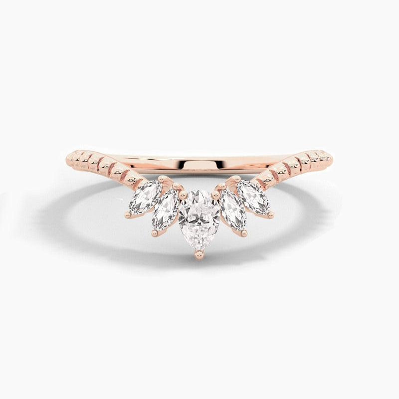 14K Solid Gold Five Stone Stackable Band for Anniversary