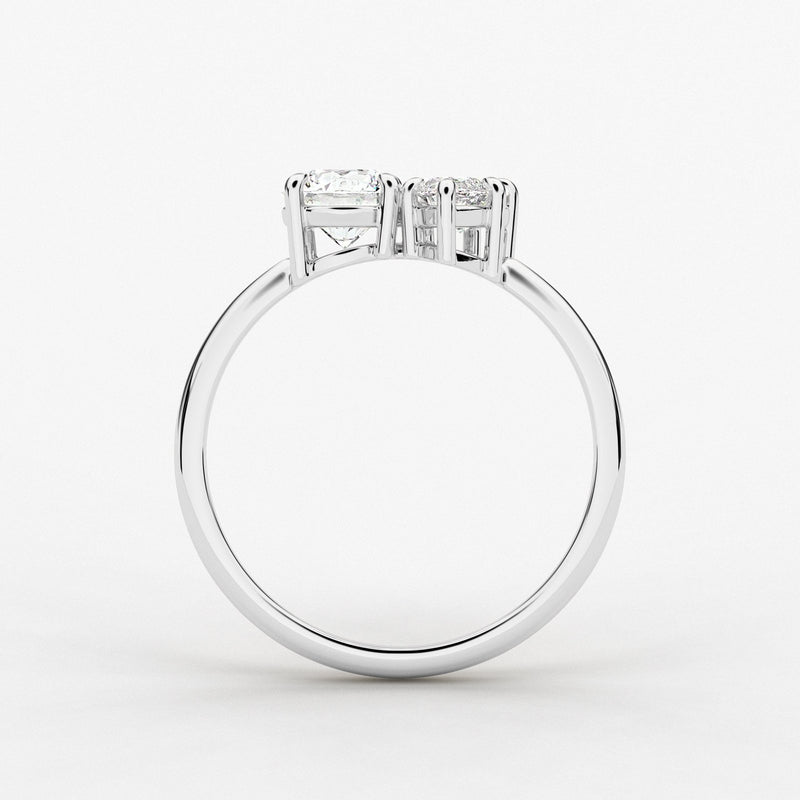 18K Solid Gold Lab Grown Diamond Toi et Moi Ring – Marquise & Round Two-Stone Engagement Ring - Side View | Riyanika Jewels