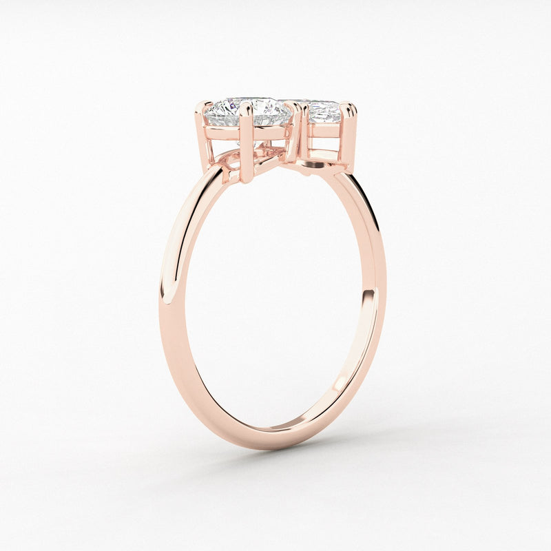 18K Solid Gold Lab Grown Diamond Toi et Moi Ring – Marquise & Round Two-Stone Engagement - Alternate Angle | Riyanika Jewels