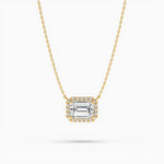 14K Natural Diamond Emerald Cut Halo Necklace