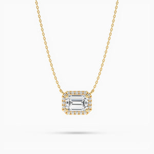 18K Solid Gold Natural Diamond Emerald Cut Halo Necklace – Minimalist Gift for Women