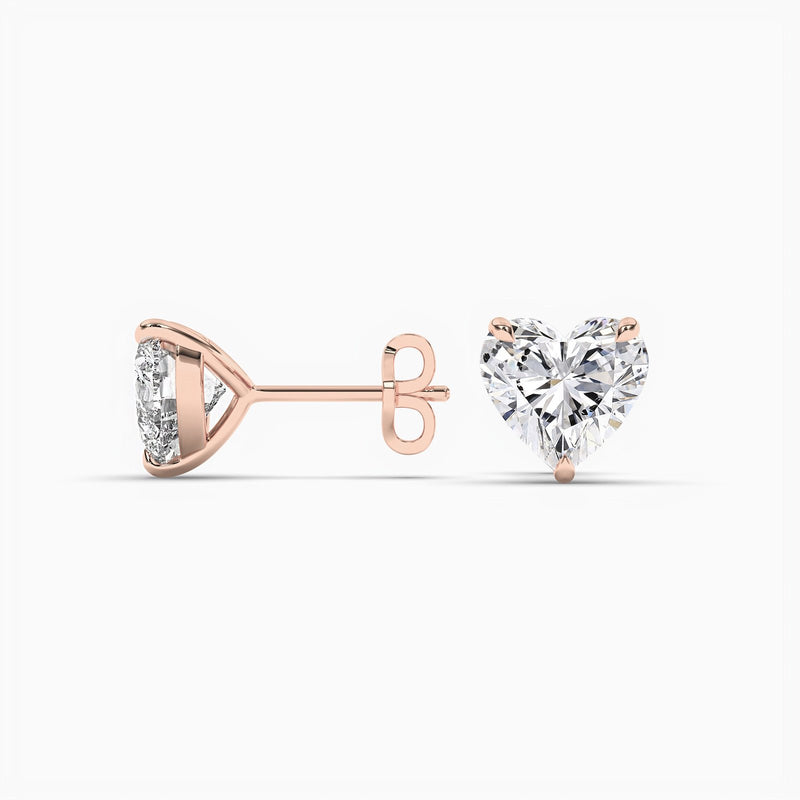 18K Solid Gold Natural Diamond Heart Cut Solitaire Stud Earrings – Perfect Gift for Her - Detail