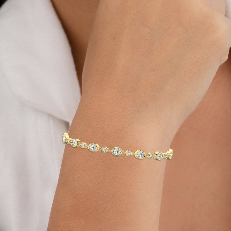 14K Natural Diamond Oval Cut Tennis Bracelet