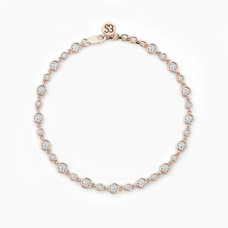 18K Solid Gold Natural Diamond Round Cut Tennis Bracelet – Delicate Stacking Wedding Gift - Close Up