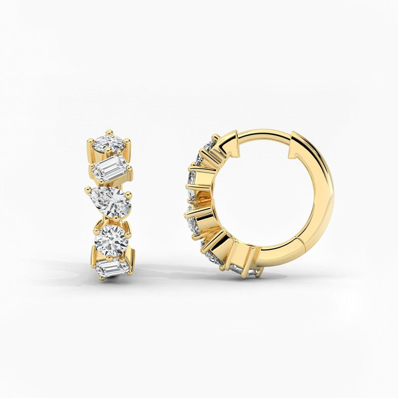 14K Solid Gold Natural Diamond Multi-Shape Huggie Earrings