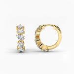 18K Solid Gold Natural Diamond Multi-Shape Huggie Earrings - Side View | Riyanika Jewels