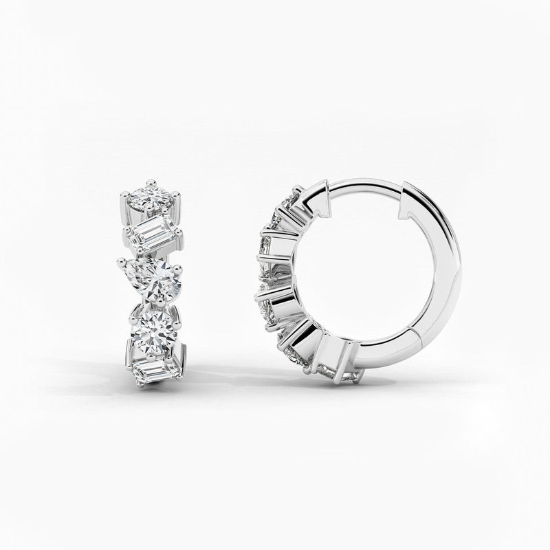 14K Solid Gold Natural Diamond Multi-Shape Huggie Earrings