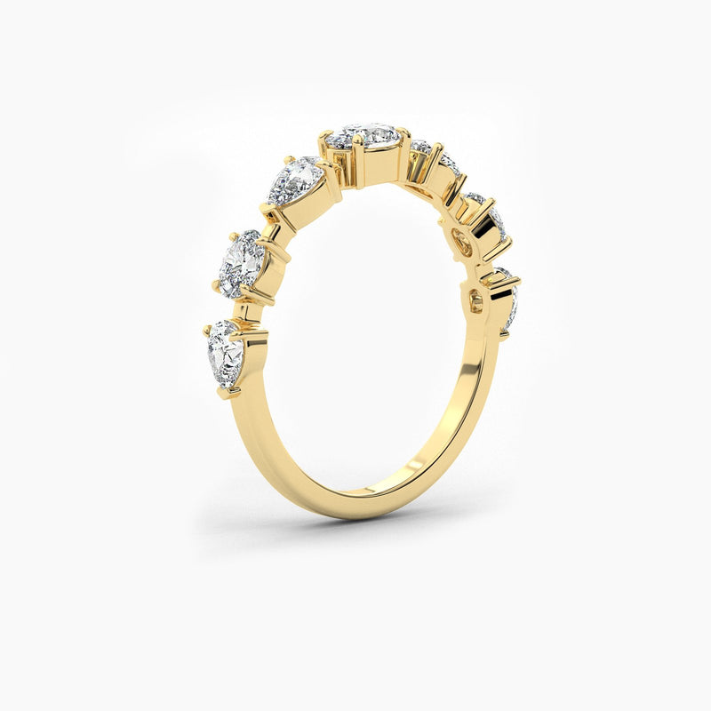 18K Solid Gold Natural Diamond Oval & Pear Cut Wedding Band – Stackable Anniversary Ring for Women - Detail | Riyanika Jewels