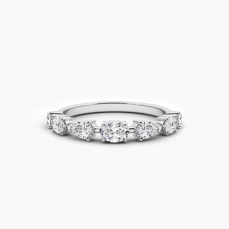 18K Solid Gold Natural Diamond Oval & Pear Cut Wedding Band – Stackable Anniversary Ring - Alternate Angle | Riyanika Jewels