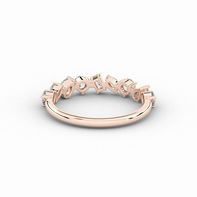 18K Solid Gold Natural Diamond Multi-Shape Half Eternity Band – Unique Cluster Wedding Ring - View 8