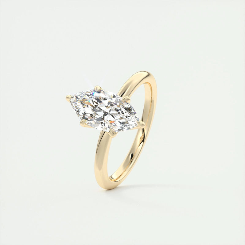 18K Solid Gold 1.50 CT Lab Grown Diamond Marquise Cut Prong Set Engagement Ring - Detail