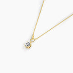 18K Solid Gold Natural Diamond 1.00 Ct Round Solitaire Necklace – Minimalist Interlocking Design - Close Up | Riyanika Jewels