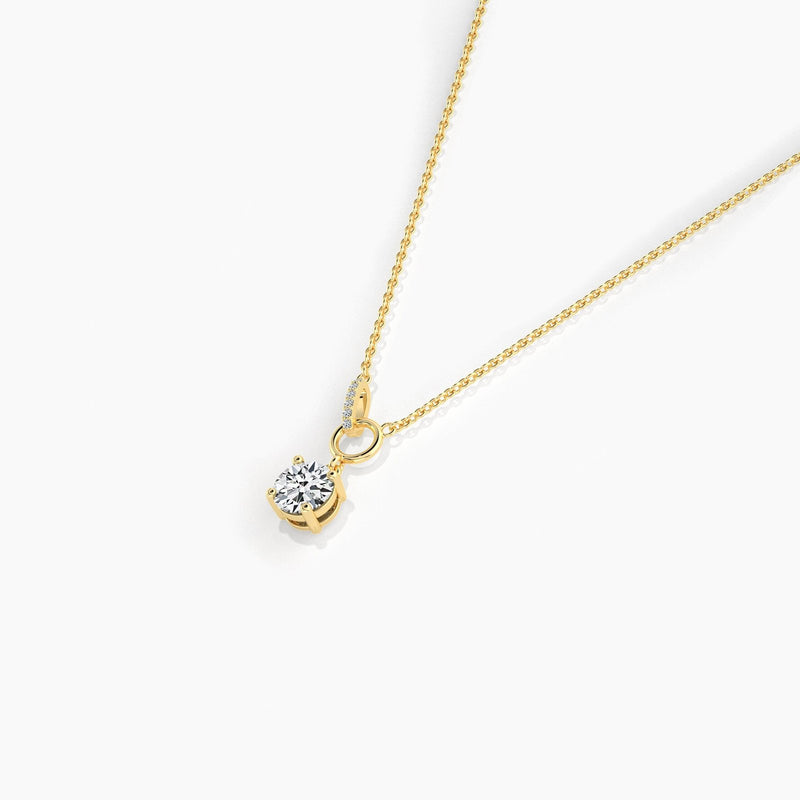 18K Solid Gold Lab Grown Diamond 1.00 Ct Round Solitaire Necklace – Minimalist Interlocking - Close Up | Riyanika Jewels