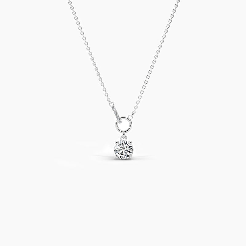 18K Solid Gold Natural Diamond 1.00 Ct Round Solitaire Necklace – Minimalist Interlocking Design - View 6 | Riyanika Jewels