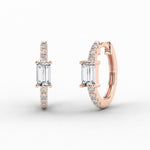 14K Natural Diamond Baguette Cut Huggie Hoop Earrings
