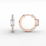 18k Solid Gold Baguette Cut Natural Diamond Huggie Hoop Earring - Side View | Riyanika Jewels