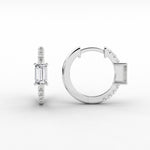 14K Natural Diamond Baguette Cut Huggie Hoop Earrings