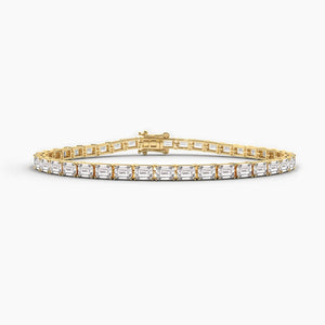 14K Natural Diamond Emerald Cut Tennis Bracelet