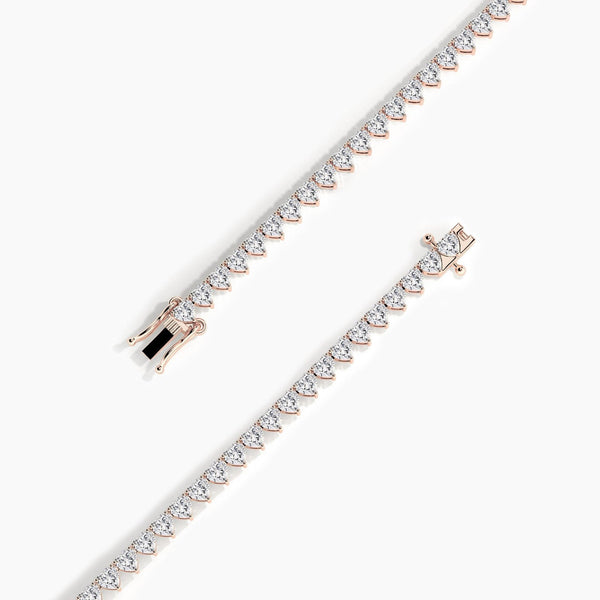 18K Solid Gold Lab Grown Diamond Heart Cut Tennis Bracelet – Perfect Wedding or Christmas Gift - Side View | Riyanika Jewels