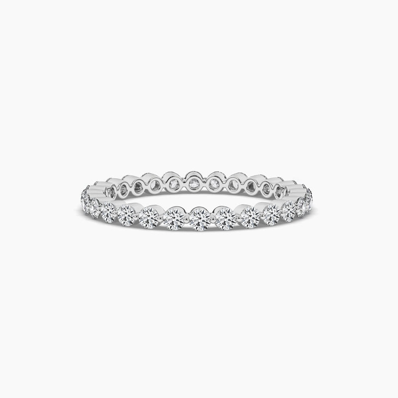 18K Solid Gold Natural Diamond Floating Eternity Band – Sparkling Single Prong Wedding Ring - Detail