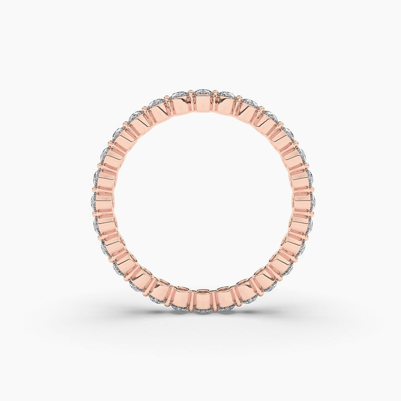 18K Solid Gold Natural Diamond Floating Eternity Band – Sparkling Single Prong Wedding Ring - Close Up | Riyanika Jewels