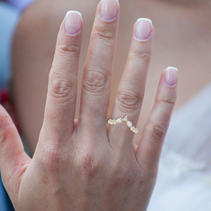 14K Solid Gold Natural Diamond Curved Wedding Band – Matching Stackable Promise Ring for Women