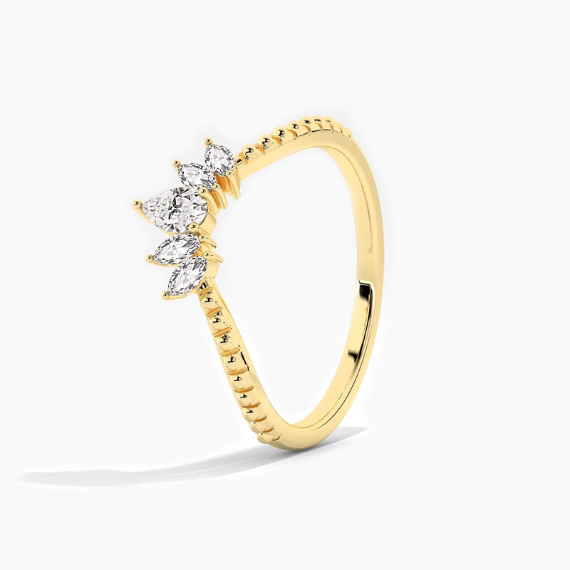 18K Solid Gold Five Stone Stackable Band for Anniversary