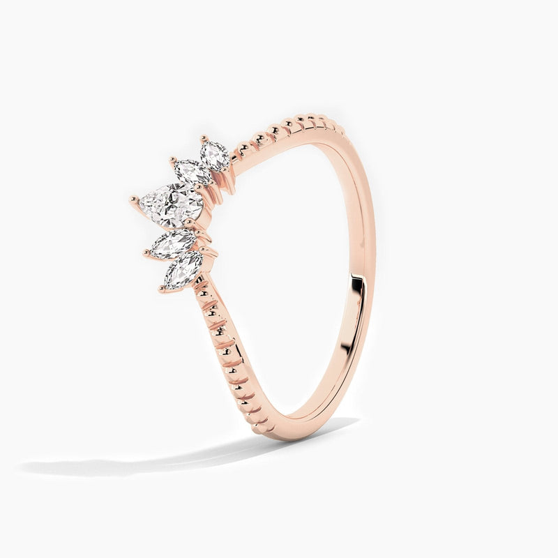 14K Solid Gold Five Stone Stackable Band for Anniversary