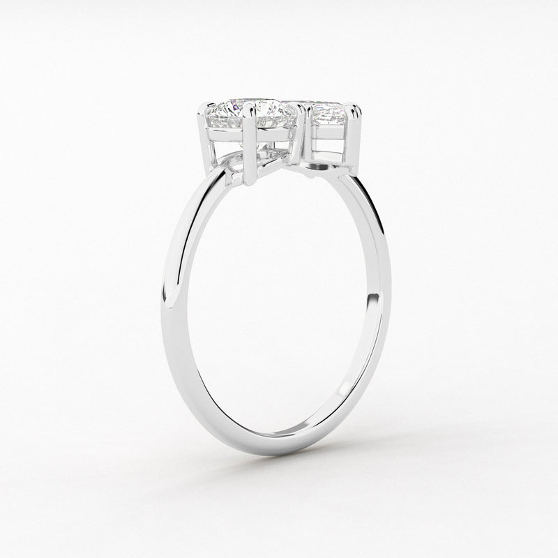 18K Solid Gold Lab Grown Diamond Toi et Moi Ring – Marquise & Round Two-Stone Engagement Ring - View 6 | Riyanika Jewels