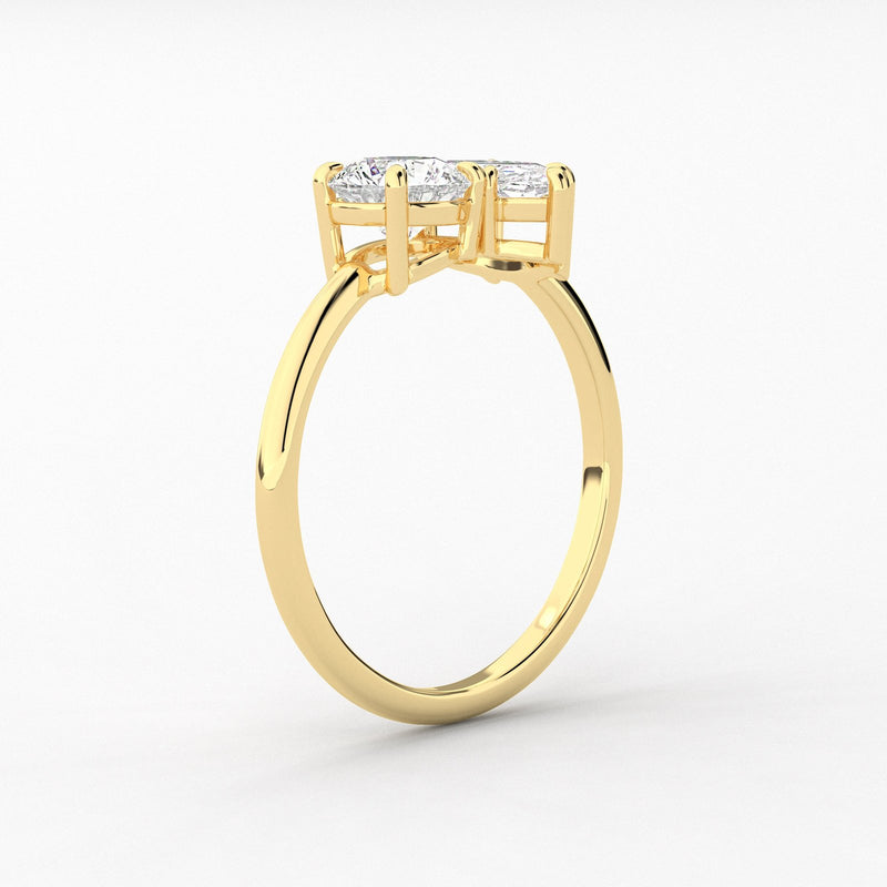 18K Solid Gold Lab Grown Diamond Toi et Moi Ring – Marquise & Round Two-Stone Engagement Ring - View 7 | Riyanika Jewels