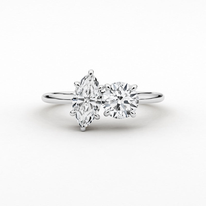14K 1.5ct Natural Diamond Round Cut Toi et Moi Engagement Ring