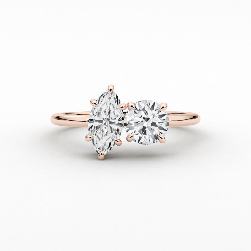 18K Solid Gold Lab Grown Diamond Toi et Moi Ring – Marquise & Round Two-Stone Engagement Ring - View 10 | Riyanika Jewels