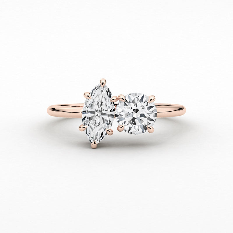 14K 1.5ct Natural Diamond Round Cut Toi et Moi Engagement Ring