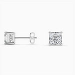 18K Solid Gold Natural Diamond Princess Cut Stud Earrings - Close Up | Riyanika Jewels