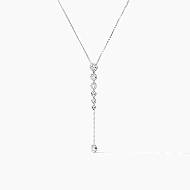 18K Solid Gold Lab Grown Diamond Cushion & Round Lariat Necklace - View 7 | Riyanika Jewels