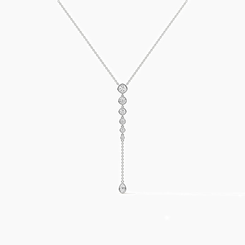 18K Solid Gold Lab Grown Diamond Cushion & Round Lariat Necklace - View 8 | Riyanika Jewels