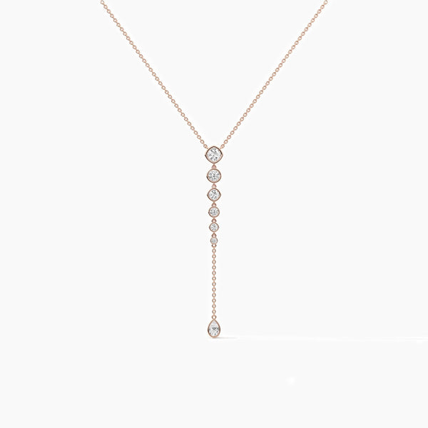 18K Solid Gold Lab Grown Diamond Cushion & Round Lariat Necklace - Side View | Riyanika Jewels