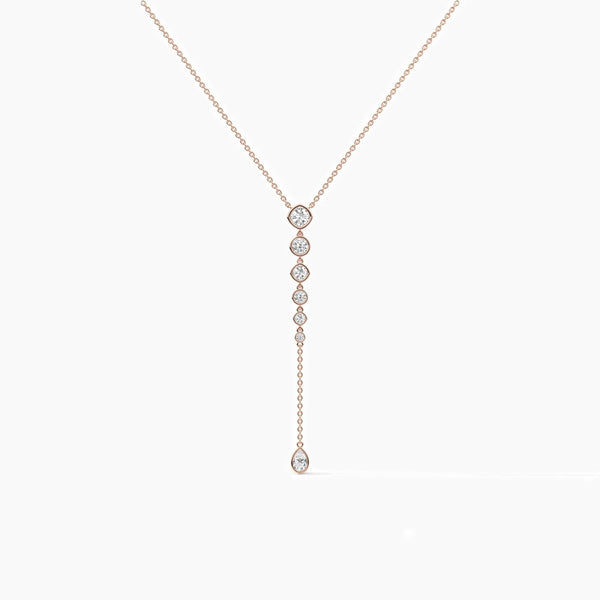 14K Natural Diamond Round Cut Lariat Necklace