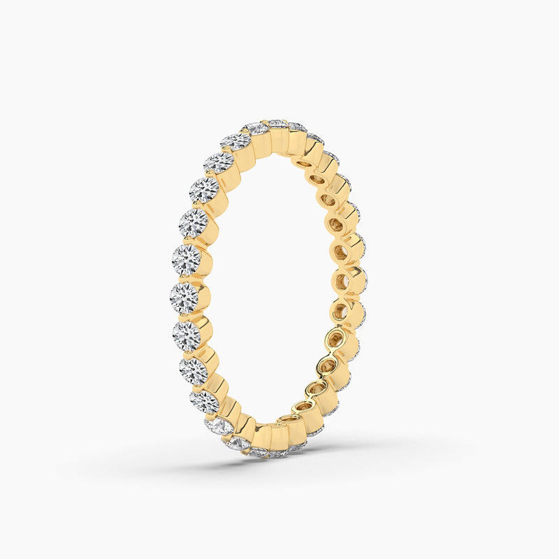 18K Solid Gold Natural Diamond Floating Eternity Band – Sparkling Single Prong Wedding Ring - View 7