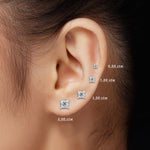 18K Solid Gold Lab Grown Diamond Princess Cut Stud Earrings - Detail | Riyanika Jewels