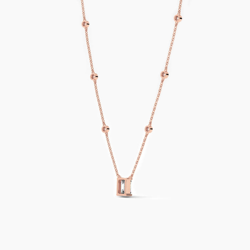 18K Solid Gold Lab Grown Emerald Cut Diamond Necklace - Detail | Riyanika Jewels