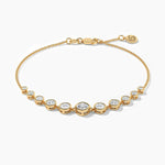18K Solid Gold Natural Diamond Bracelet | 9 Graduated Diamonds Bezel Set - Alternate Angle | Riyanika Jewels