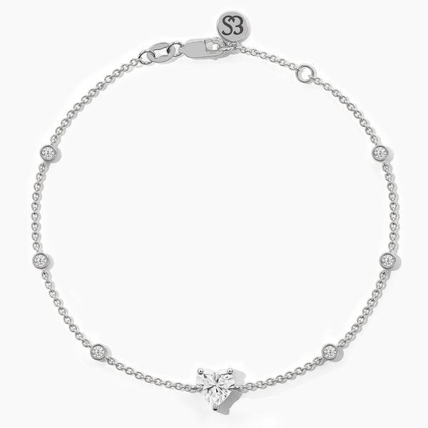 14K Solid Gold Lab Grown Diamond Station Bracelet | Heart Cut Lab Grown Diamond