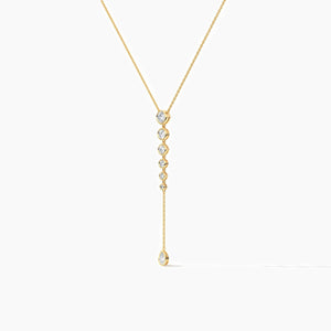 18K Solid Gold Natural Diamond Cushion & Round Lariat Necklace