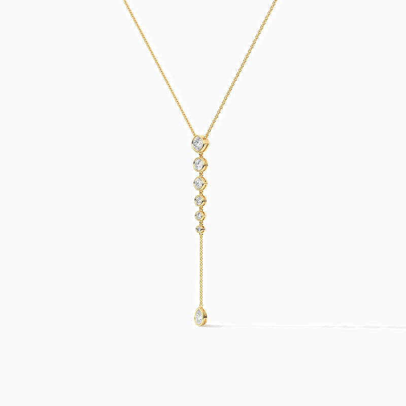 18K Solid Gold Natural Diamond Cushion & Round Lariat Necklace